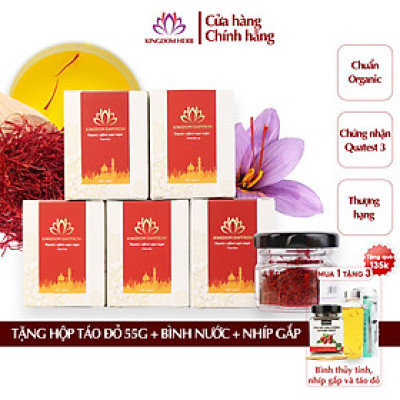 Combo 5 hộp (hộp/1gr) nhụy hoa nghệ tây Kingdom Herb, saffron Iran chính hãng super negin thượng hạng (Tặng táo đỏ Tân Cương 55g, bình nước và nhíp gắp)