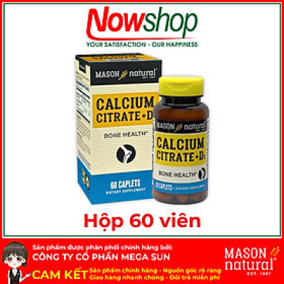 Calcium Citrate + D3 Mason Natural Hộp 60 viên canxi hữu cơ tăng chiều cao chắc xương không sỏi thận