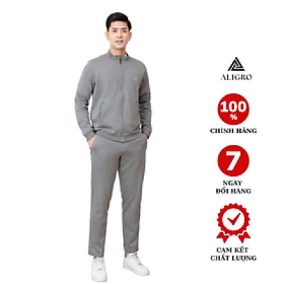 Bộ nỉ nam dài tay ALIGRO cổ tròn chất liệu nỉ 100% cotton màu ghi nhạt ALGBN.14