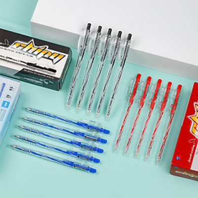 Combo 5/10/20 Bút bi Thiên Long TL-089 ngòi 0.5mm mực xanh đỏ đen dạng bấm cò nơi cầm tay có tiết diện tam giác vừa vặn với tay