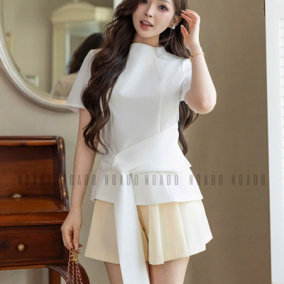 Áo trắng cột eo NGADO , Áo nữ kiểu , Áo công sở , Áo đi học , Áo thiết kế