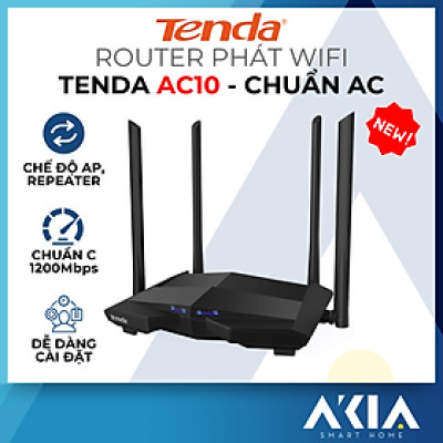 Bộ Phát Wifi Tenda AC10 Băng Tần Kép Chuẩn AC 1200Mbps - Hàng Chính Hãng