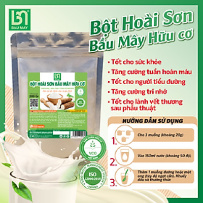 Bột hoài sơn Hữu cơ Bầu Mây - Giảm thèm ăn tinh bột, giảm sự thủy phân tinh bột thành đường. Giúp kiểm soát chỉ số đường huyết sau ăn, ổn định đường huyết, phù hợp cho chế độ thực dưỡng
